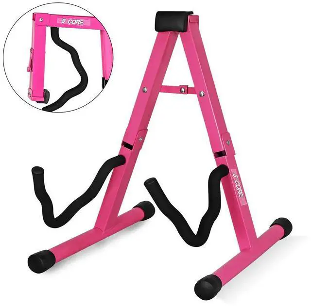 Main image of 5 Core Guitar Stand A Frame Shape w Soft Foam Arms Non Slip Rubber Supports Acoustic Electric Bass Ukulele Banjo Foldable for School Studio Stage Concerts Pink - GSS BPNK 1PC