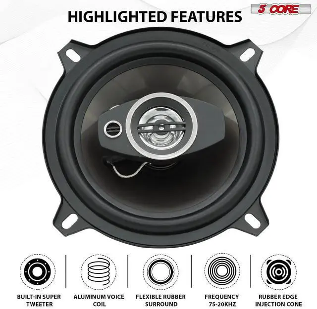 Alt view image 4 of 7 - 5Core Coaxial Car Door Speakers 5 Pair 350W 4Ohm 2 Way Component Subwoofer Audio w Super Tweeter