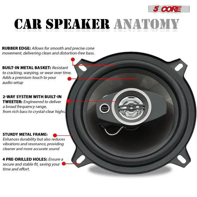 Alt view image 6 of 7 - 5Core Coaxial Car Door Speakers 5 Pair 350W 4Ohm 2 Way Component Subwoofer Audio w Super Tweeter