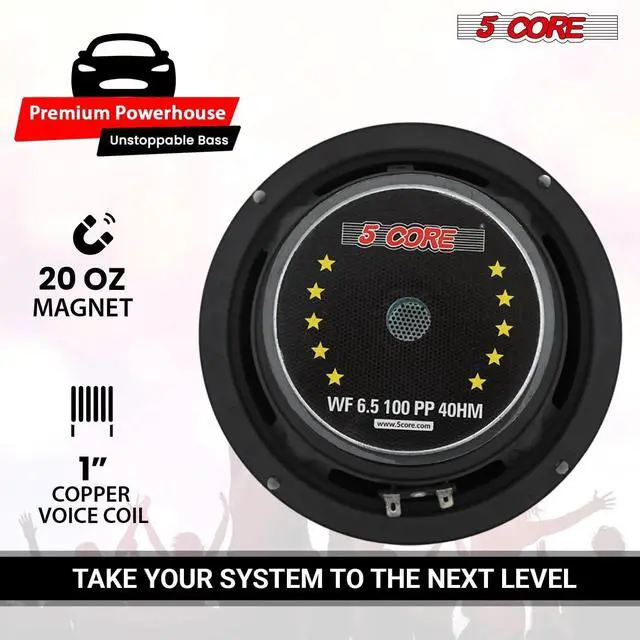 Alt view image 5 of 7 - 5 Core 6.5 Inch Woofer 100W Car Audio Subwoofer Pair 4 Ohm Impedance Replacement Deep Bass Sub w 20 Oz Y30 Magnet Poly Cone Rubber Surround for Vehicle Sound System - WF 6.5 100 PP 4OHM 2PCS