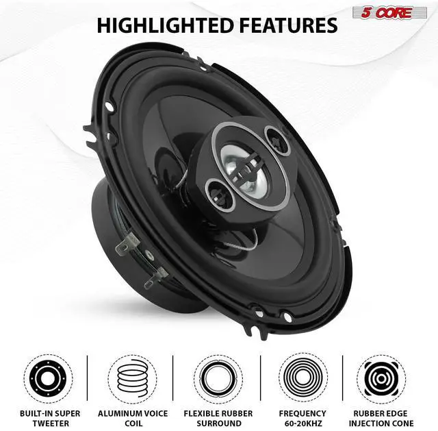 Alt view image 5 of 7 - 5 CORE 2 Way 6 Inch Car Stereo Speakers 500W Coaxial Subwoofer w Tweeter | Universal Fit Quick Easy Replacement Component Speaker Vehicle Door/Side Panel Mount Compatible Deep Bass (Pair) - CS 06 2W