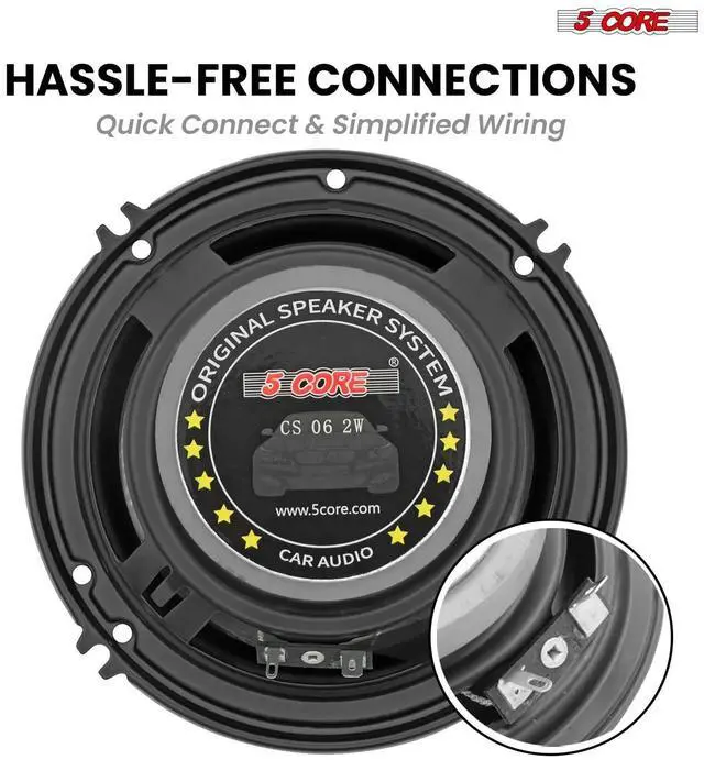 Alt view image 6 of 7 - 5 CORE 2 Way 6 Inch Car Stereo Speakers 500W Coaxial Subwoofer w Tweeter | Universal Fit Quick Easy Replacement Component Speaker Vehicle Door/Side Panel Mount Compatible Deep Bass (Pair) - CS 06 2W