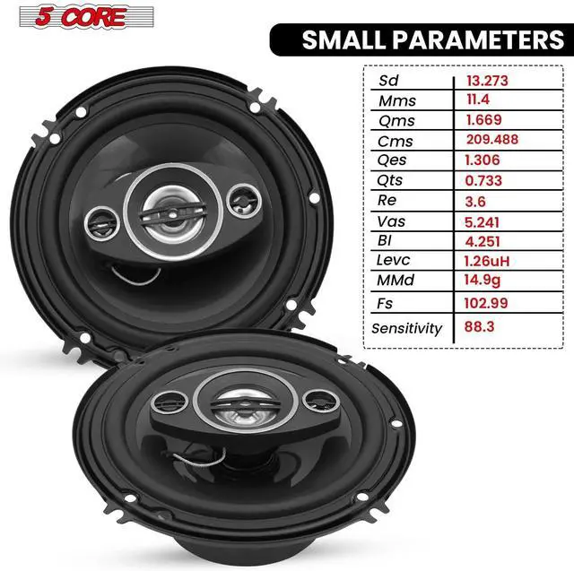 Alt view image 7 of 7 - 5 CORE 2 Way 6 Inch Car Stereo Speakers 500W Coaxial Subwoofer w Tweeter | Universal Fit Quick Easy Replacement Component Speaker Vehicle Door/Side Panel Mount Compatible Deep Bass (Pair) - CS 06 2W