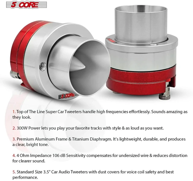 Alt view image 4 of 7 - 5 Core Inc. 3.5 Inch Tweeters 60W Max 30W RMS 25.4mm Voice Coil Super Tweeter Car Audio
