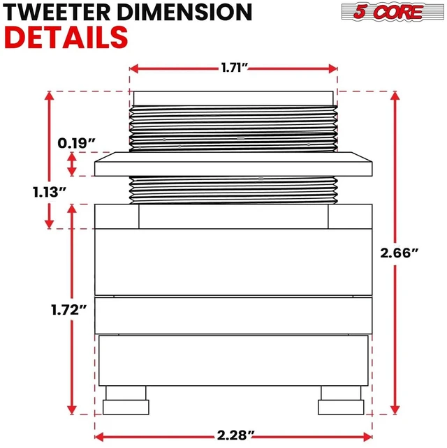 Alt view image 5 of 7 - 5 Core Inc. 3.5 Inch Tweeters 60W Max 30W RMS 25.4mm Voice Coil Super Tweeter Car Audio