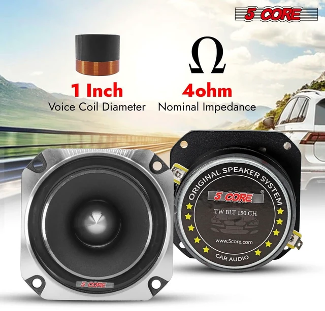 Alt view image 4 of 7 - 5 CORE Tweeters Speakers Car Audio Pair 600W Combined Peak 4 Ohm 3.5 Inch Aluminum Super Bullet Tuiters para Sonido para Carro - TW BLT 150 CH Pair