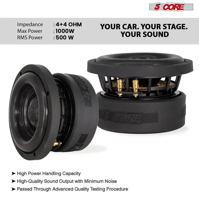 Alt view image 6 of 7 - 5 CORE 6.5 Inch Car Subwoofer Dual 4 Ohm 1000W Max Power High Performance Driver with Aluminum Frame 6.5 Component Sub Woofer for Deep Bass - WF 6.5 140 DBL D4