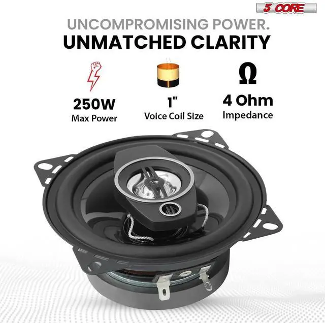 Alt view image 2 of 7 - 5Core Coaxial Door Car Speakers 4 Pair 250W 4Ohm 2 Way Component Subwoofer Audio w Super Tweeter