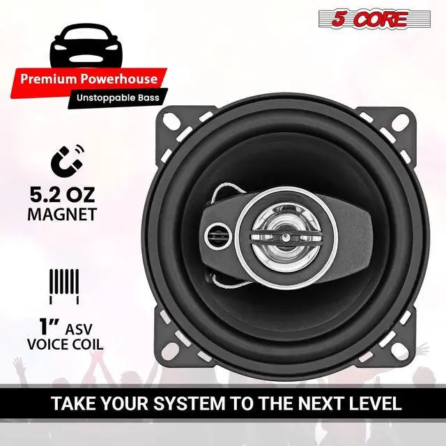 Alt view image 4 of 7 - 5Core Coaxial Door Car Speakers 4 Pair 250W 4Ohm 2 Way Component Subwoofer Audio w Super Tweeter