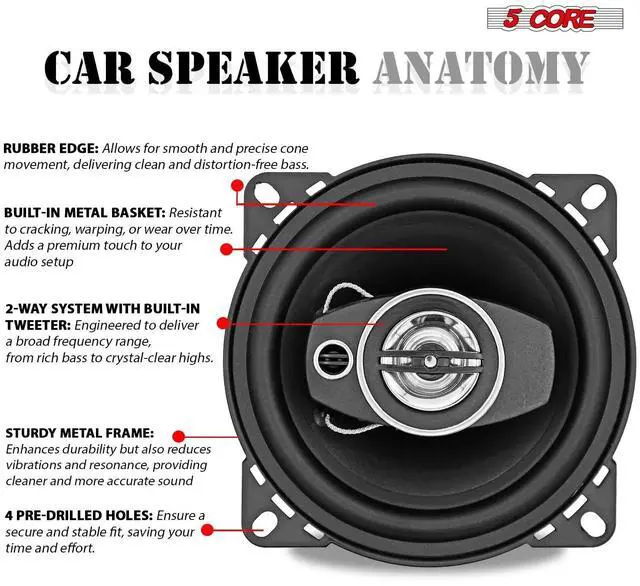 Alt view image 6 of 7 - 5Core Coaxial Door Car Speakers 4 Pair 250W 4Ohm 2 Way Component Subwoofer Audio w Super Tweeter