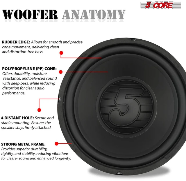 Alt view image 6 of 7 - 5 Core 10 Inch Woofer 300W Car Audio Subwoofer 4 Ohm Impedance Replacement Deep Bass Sub w 40 Oz Y30 Magnet Poly Cone Rubber Surround for Vehicle Sound System - WF 10 140 PP 4OHM