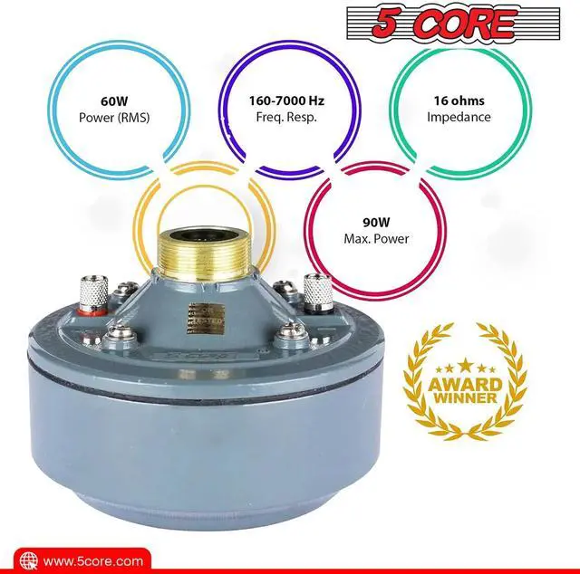 Alt view image 2 of 7 - 5 Core PA Horn Speaker 600W PMPO Compression Driver Audio in 22" Trumpet Throat Loud Audio System