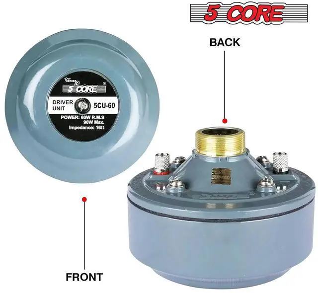 Alt view image 5 of 7 - 5 Core PA Horn Speaker 600W PMPO Compression Driver Audio in 22" Trumpet Throat Loud Audio System