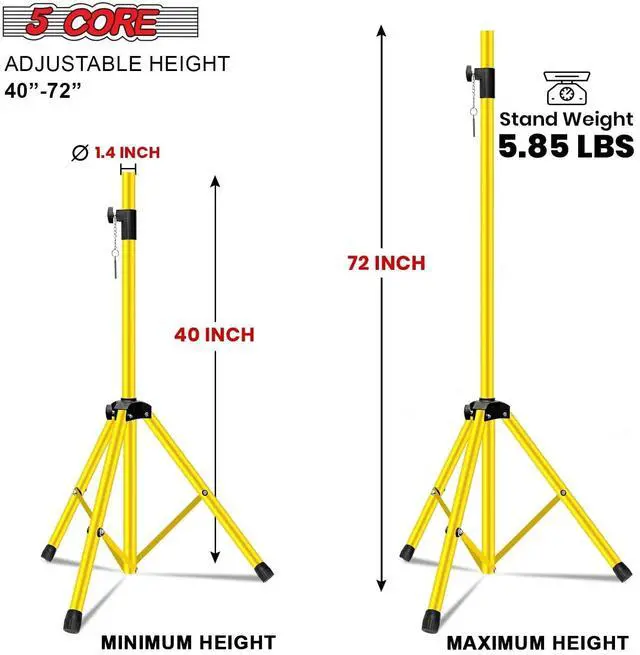 Alt view image 2 of 7 - 5 Core Speaker Stand Tripod Pair Heavy Duty Adjustable 72" Universal Mount for PA DJ Studio w Bag