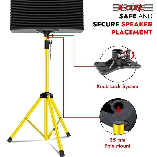 Alt view image 4 of 7 - 5 Core Speaker Stand Tripod Pair Heavy Duty Adjustable 72" Universal Mount for PA DJ Studio w Bag