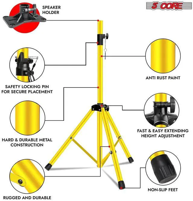 Alt view image 7 of 7 - 5 Core Speaker Stand Tripod Pair Heavy Duty Adjustable 72" Universal Mount for PA DJ Studio w Bag