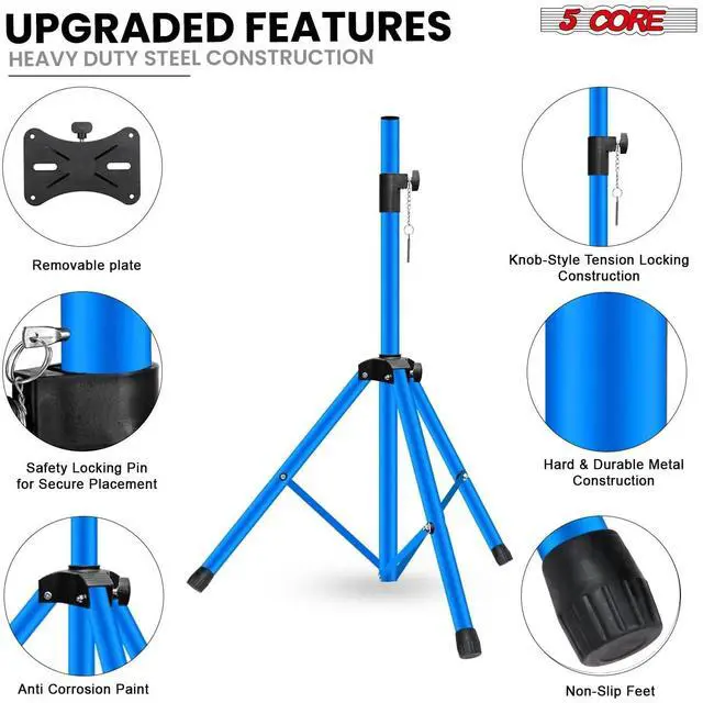 Alt view image 7 of 7 - 5 Core Speaker Stand Tripod Pair Heavy Duty Adjustable 36" Universal Mount for PA DJ Studio w Bag