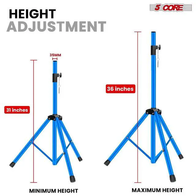 Alt view image 2 of 7 - 5 Core Speaker Stand Tripod Pair Heavy Duty Adjustable 36" Universal Mount for PA DJ Studio w Bag