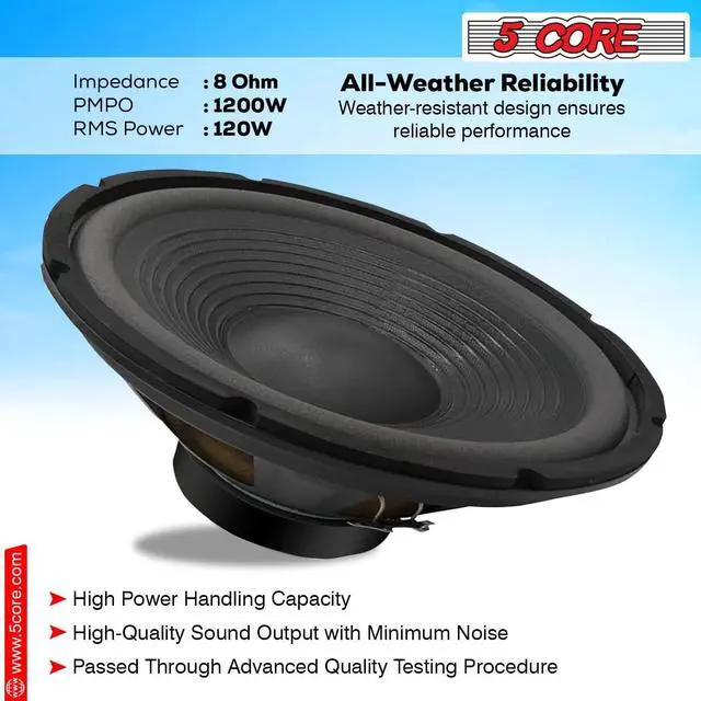 Alt view image 3 of 7 - 5 Core 12 Inch DJ Subwoofer Speaker 1200W Peak 8Ohm Audio Replacement Sub woofer