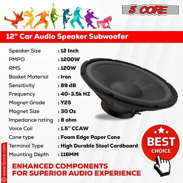 Alt view image 6 of 7 - 5 Core 12 Inch DJ Subwoofer Speaker 1200W Peak 8Ohm Audio Replacement Sub woofer