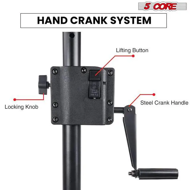 Alt view image 3 of 7 - 5 Core Speaker Stand Pair Crank Up Adjustable PA DJ Tripod Monitor Stands Heavy Duty w 35mm Insert
