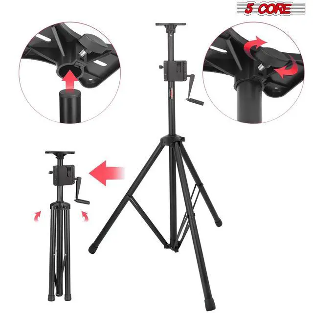 Alt view image 7 of 7 - 5 Core Speaker Stand Pair Crank Up Adjustable PA DJ Tripod Monitor Stands Heavy Duty w 35mm Insert