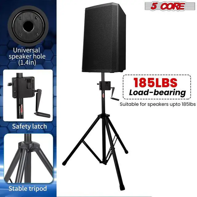 Alt view image 4 of 7 - 5 Core Speaker Stand Pair Crank Up Adjustable PA DJ Tripod Monitor Stands Heavy Duty w 35mm Insert