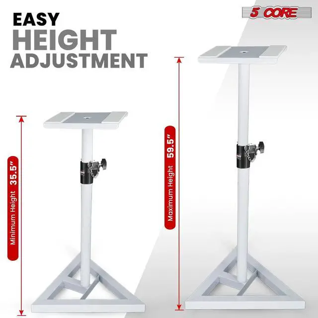 Alt view image 2 of 7 - 5 Core Speaker Stand 2Pc Heavy Duty Adjustable Telescoping Height 59.5" Triangle Base 100Lb Capacity