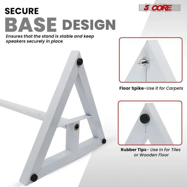 Alt view image 5 of 7 - 5 Core Speaker Stand 2Pc Heavy Duty Adjustable Telescoping Height 59.5" Triangle Base 100Lb Capacity