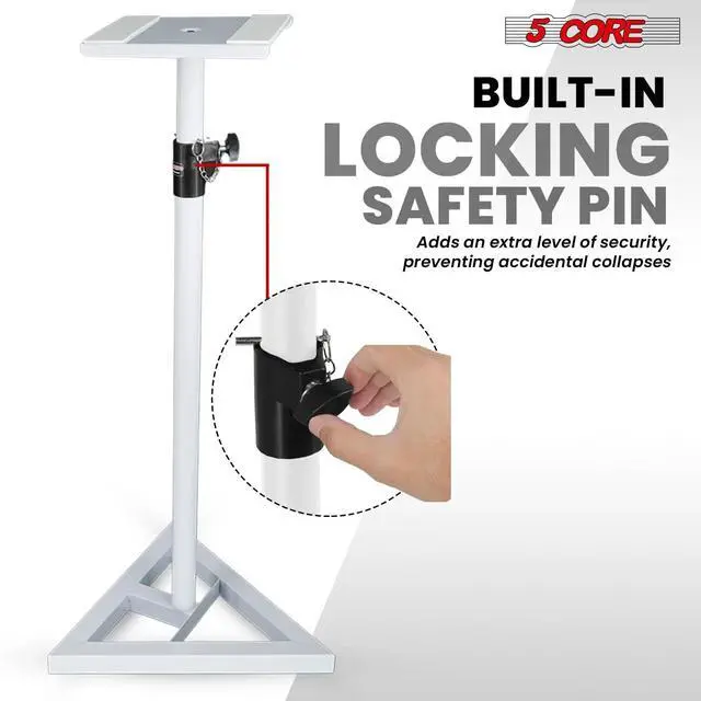 Alt view image 4 of 7 - 5 Core Speaker Stand 2Pc Heavy Duty Adjustable Telescoping Height 59.5" Triangle Base 100Lb Capacity