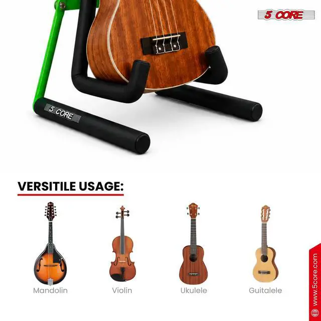 Alt view image 4 of 7 - 5 Core Ukulele Stand A Frame Metal Body w Soft Padded Arms Support Banjo Ukuleles Mini Guitar Violin Green