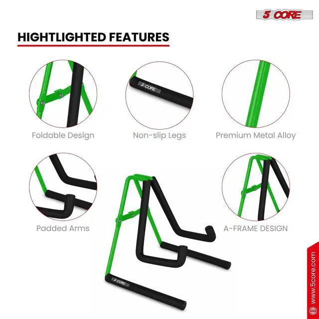 Alt view image 7 of 7 - 5 Core Ukulele Stand A Frame Metal Body w Soft Padded Arms Support Banjo Ukuleles Mini Guitar Violin Green
