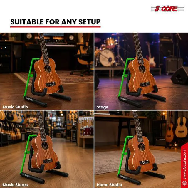Alt view image 6 of 7 - 5 Core Ukulele Stand A Frame Metal Body w Soft Padded Arms Support Banjo Ukuleles Mini Guitar Violin Green