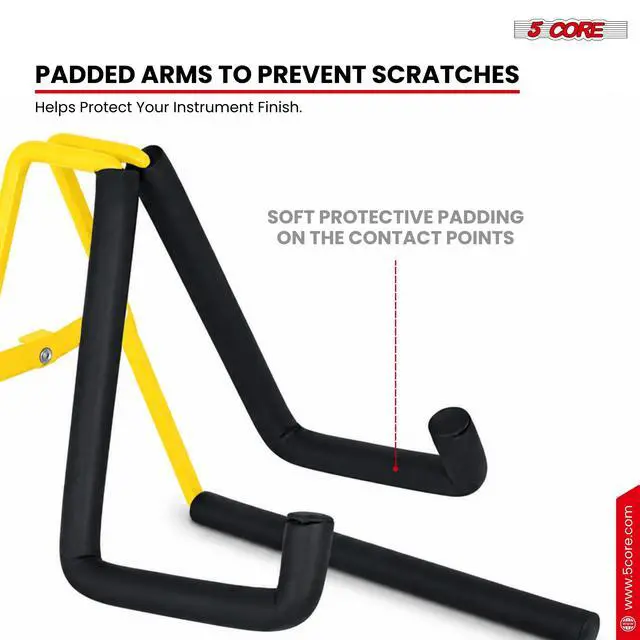 Alt view image 2 of 7 - 5 Core Ukulele Stand A Frame Metal Body w Soft Padded Arms Support Banjo Ukuleles Mini Guitar Violin Yellow