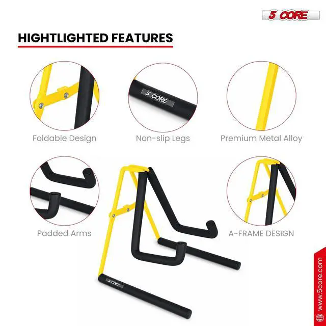 Alt view image 4 of 7 - 5 Core Ukulele Stand A Frame Metal Body w Soft Padded Arms Support Banjo Ukuleles Mini Guitar Violin Yellow