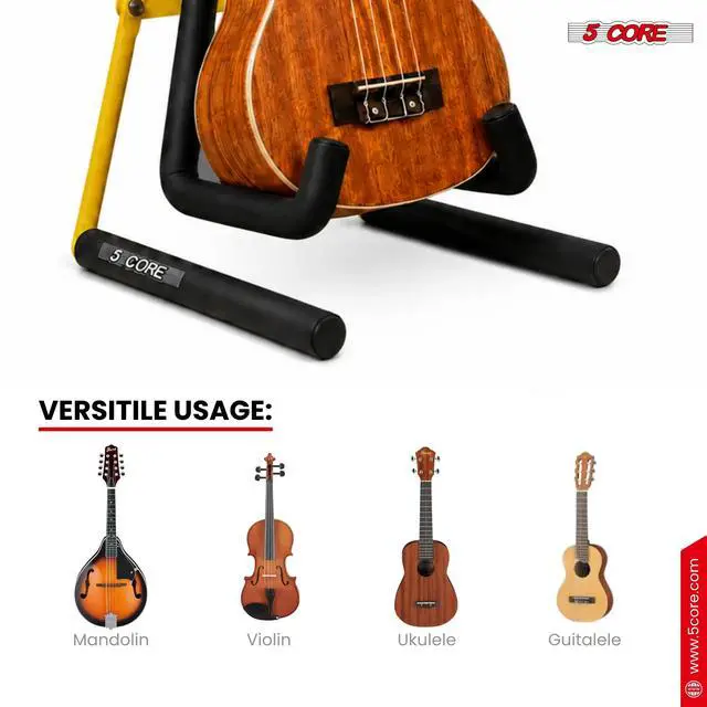 Alt view image 6 of 7 - 5 Core Ukulele Stand A Frame Metal Body w Soft Padded Arms Support Banjo Ukuleles Mini Guitar Violin Yellow
