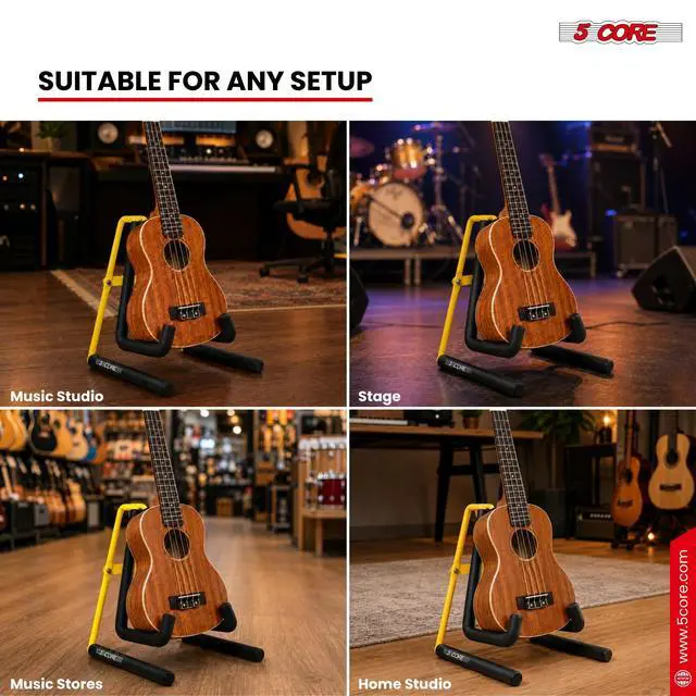 Alt view image 7 of 7 - 5 Core Ukulele Stand A Frame Metal Body w Soft Padded Arms Support Banjo Ukuleles Mini Guitar Violin Yellow