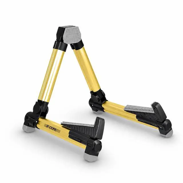 Main image of 5 Core Guitar Stand Adjustable A Frame Shape w Rubber Pad Arms Supports Acoustic Electric Bass Gold