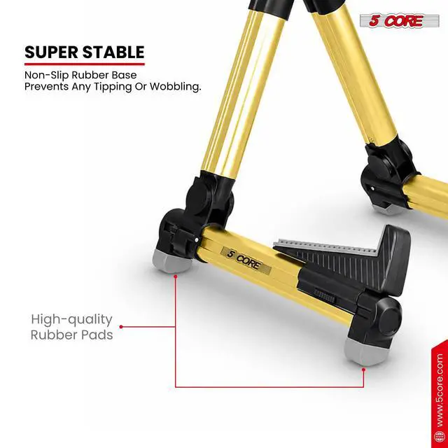 Alt view image 2 of 7 - 5 Core Guitar Stand Adjustable A Frame Shape w Rubber Pad Arms Supports Acoustic Electric Bass Gold