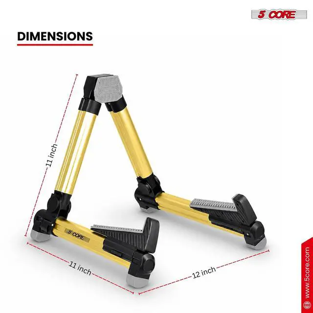 Alt view image 5 of 7 - 5 Core Guitar Stand Adjustable A Frame Shape w Rubber Pad Arms Supports Acoustic Electric Bass Gold