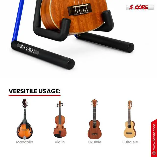 Alt view image 3 of 7 - 5 Core Ukulele Stand A Frame Metal Body w Soft Padded Arms Support Banjo Ukuleles Mini Guitar Violin Blue