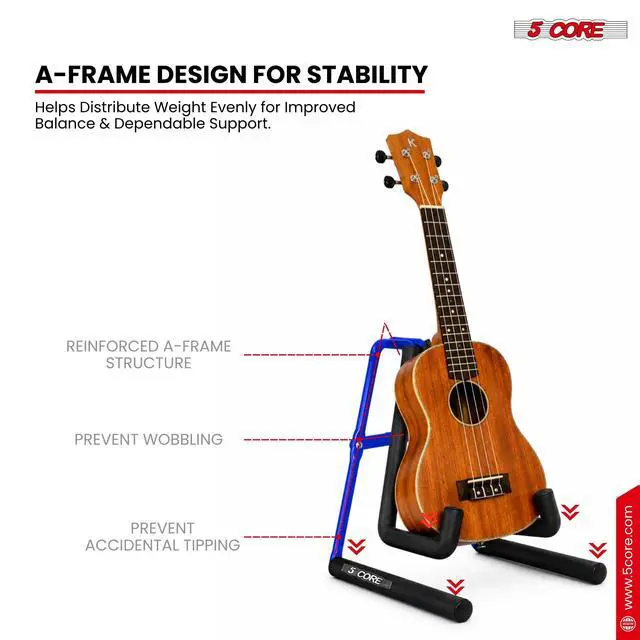 Alt view image 5 of 7 - 5 Core Ukulele Stand A Frame Metal Body w Soft Padded Arms Support Banjo Ukuleles Mini Guitar Violin Blue