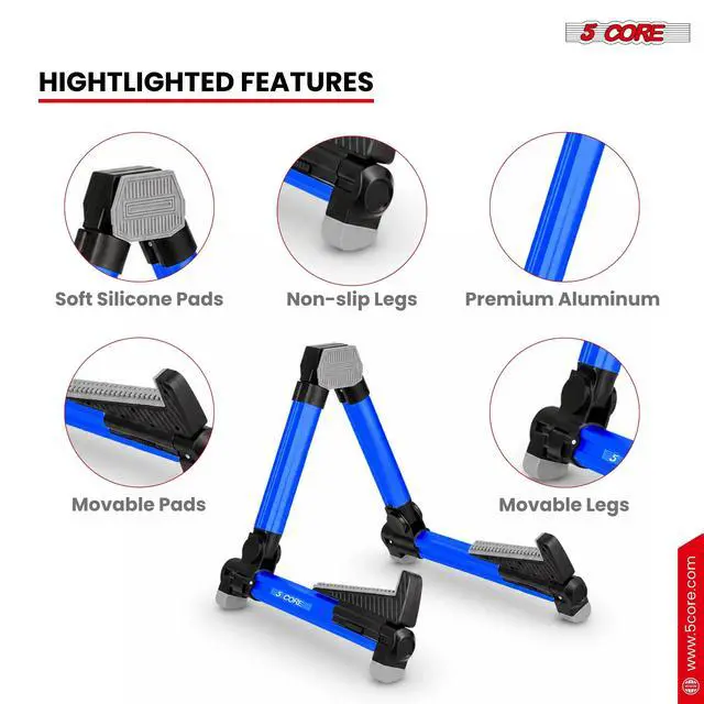 Alt view image 2 of 7 - 5 Core Guitar Stand Adjustable A Frame Shape w Rubber Pad Arms Supports Acoustic Electric Bass Blue