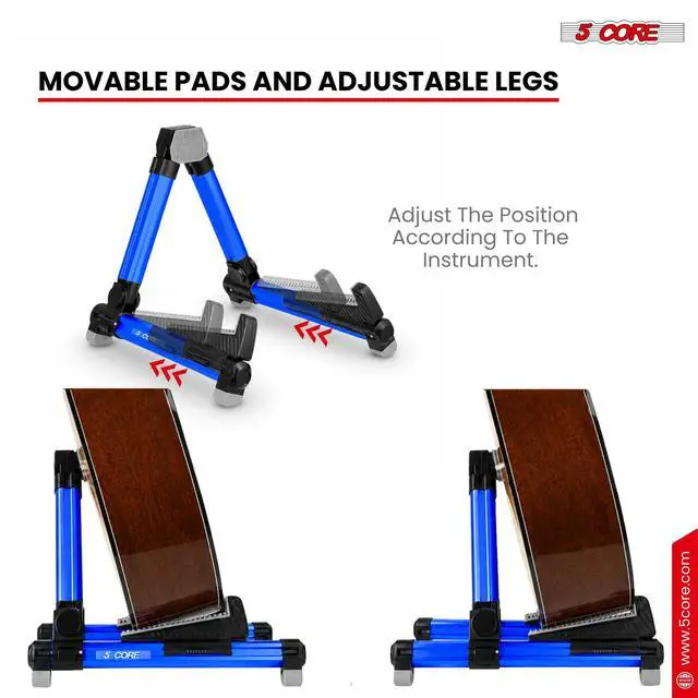 Alt view image 3 of 7 - 5 Core Guitar Stand Adjustable A Frame Shape w Rubber Pad Arms Supports Acoustic Electric Bass Blue
