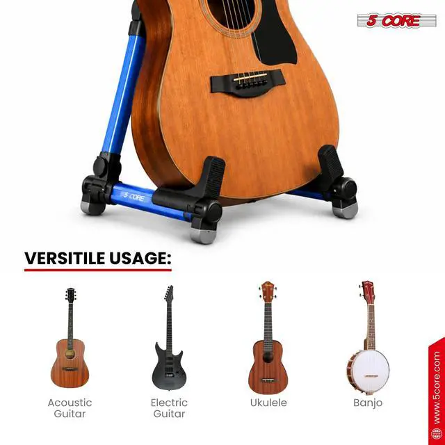 Alt view image 4 of 7 - 5 Core Guitar Stand Adjustable A Frame Shape w Rubber Pad Arms Supports Acoustic Electric Bass Blue