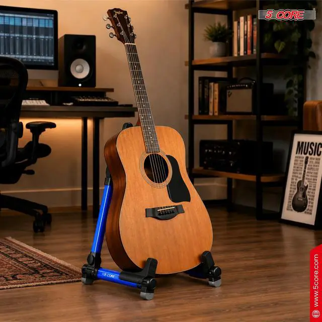 Alt view image 5 of 7 - 5 Core Guitar Stand Adjustable A Frame Shape w Rubber Pad Arms Supports Acoustic Electric Bass Blue