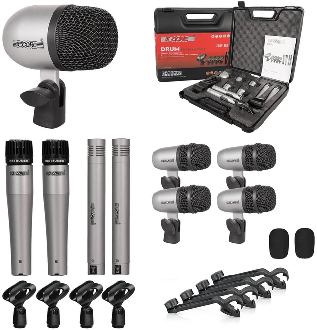 Main image of 5 Core Drum Microphone Kit 9Pc All Metal Drummer Mics Tom/Snare & Cymbals Wired Instrument Drums Set