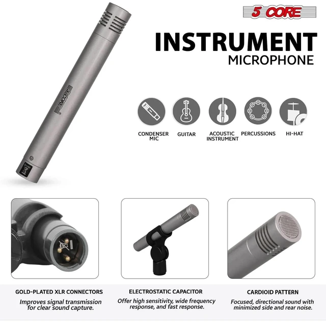 Alt view image 5 of 7 - 5 Core Drum Microphone Kit 9Pc All Metal Drummer Mics Tom/Snare & Cymbals Wired Instrument Drums Set