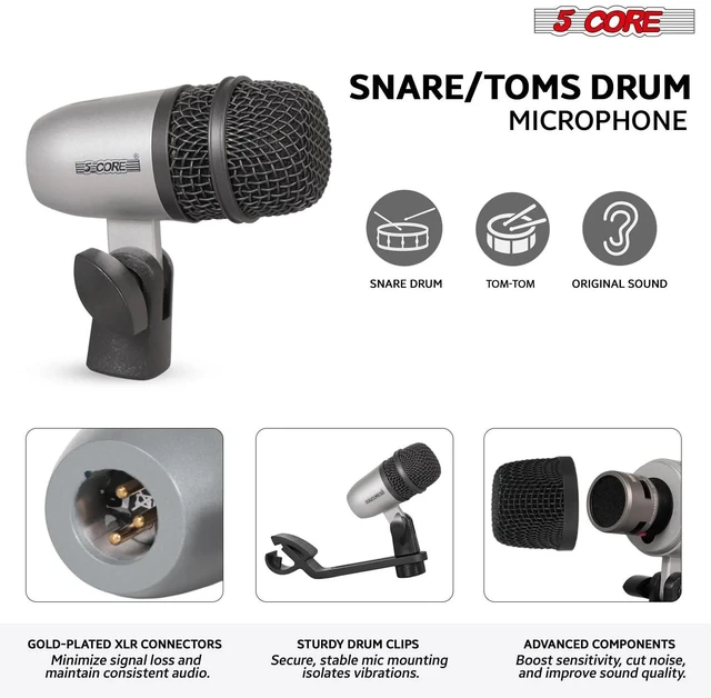 Alt view image 3 of 7 - 5 Core Drum Microphone Kit 9Pc All Metal Drummer Mics Tom/Snare & Cymbals Wired Instrument Drums Set