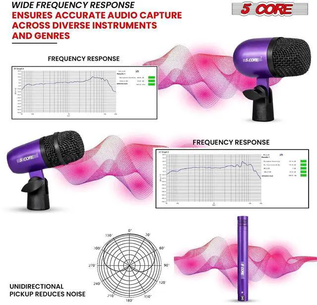 Alt view image 6 of 7 - 5 Core Conga Mic Snare Tom Set Professional XLR Cardioid Unidirectional Instrument Microphone Kit